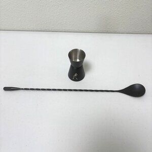 Johnnie Walker Cocktail Jigger and Spoon Stir Measureing Cup Matte Black Logo